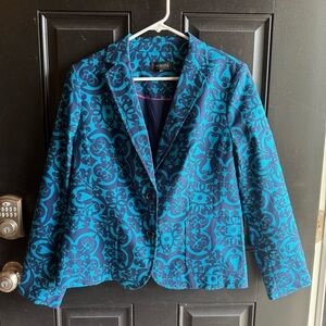 TALBOTS MEDALLION-PRINT BLAZER Blue pattern Size 12
